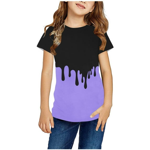 Gamivast Girls Short Sleeve Shirts Summer Basic Tops Clothing Solid Color Casual Loose Fit Crewneck Shirts Kids Cute Tunic Tees Tops Purple 4-5Y Camiseta De Para Niños
