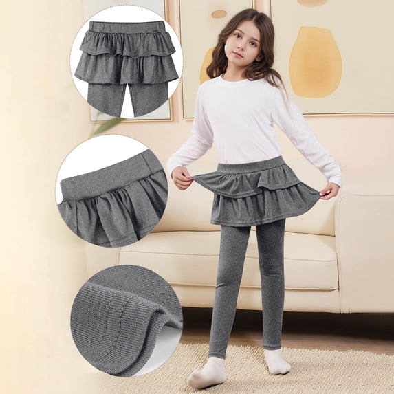 Gamivast Girls' Skirted Leggings with Ruffles Attached Skirt Tights Footless Dance Pants Stretch Cotton Blend Bottoms for Kids Everyday Wear
