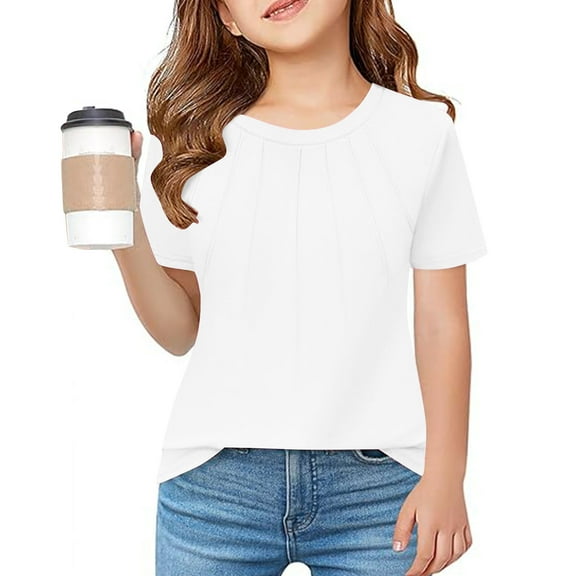 Gamivast Girls Spring Summer Shirts Casual Short Sleeve Crew Neck T Shirts Cotton Solid Color Soft Basic Tunic Tops White 10-12 Camiseta De Para Niños