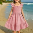 thumbnail image 1 of Gamivast Girls Summer Dresses Size 10-12 Pleated Ruffle Sleeve A Line Dress Sundress Vacation Casual Flowy Midi Dress Juniors Spring Beach Clothes Pink 10-12 Camisas Para Mujer Clearance, 1 of 8
