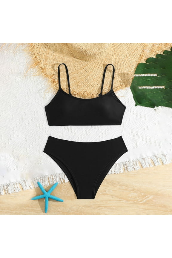 Girls Swimsuits Size 10-12 Cute Two Piece Bikini for Teens Front Cross Beach Swimwear Bathing Suits Sports Bathing Suit Black14Y Trajes De Baño Para Niños Y Niñas