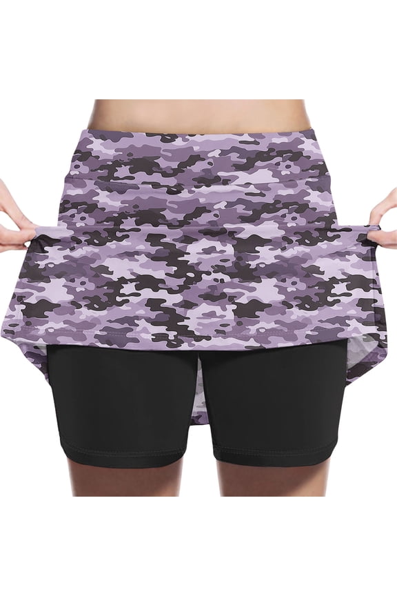 Girls Tennis Skirt High-Waisted Camouflage A-Line Skort with Breathable Shorts Stylish Sport Stretchy Skort Teen Casual Wear