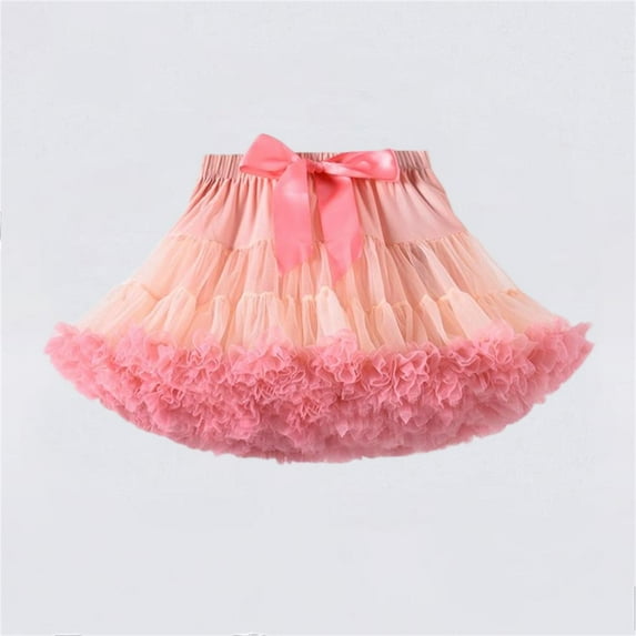 Gamivast Girls Tulle Skirt Cute Bow Layered Ruffle Skirts Trendy Soft Elastic Waist Solid Color for Holiday Spring Party Birthday