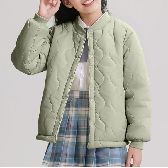 Gamivast Girls Winter Jacket Quilted Lightweight Bomber Button Down Soft Padded Coats with Pockets Loose Casual Long Sleeve Solid Color Short Outerwear for 5-15 Years Old