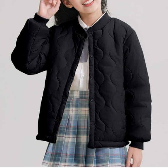 Gamivast Girls Winter Jacket Quilted Lightweight Bomber Button Down Soft Padded Coats with Pockets Loose Casual Long Sleeve Solid Color Short Outerwear for 5-15 Years Old