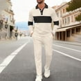 thumbnail image 1 of Gamivast Golf Style Mens Tracksuit Long Sleeve Waffle-Knit Shirt and Drawstring Pants Soft Color Block Set for Casual Athletic Daily Sports, 1 of 5