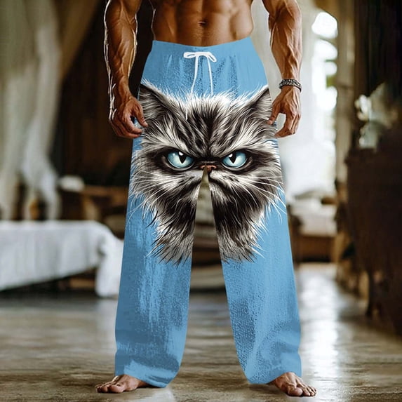 Graphic Sweatpants Men Drawstring Elastic Waist Face Print Sweatpants Soft Breathable Casual Jogger Pants Novelty Lounge Outfits