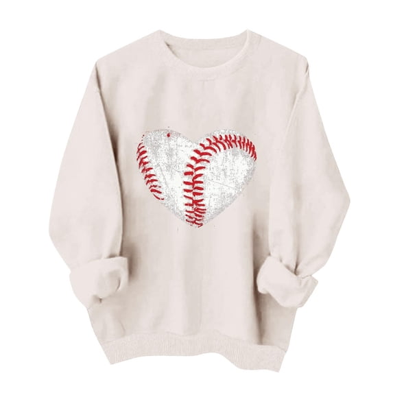 Gamivast Graphic Sweatshirts for Women Game Day Glitter Heart Baseball Stitching Print Crew Neck Long Sleeve Pullover Tops Casual Athletic Wear