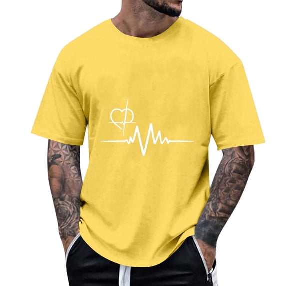 Gamivast Graphic T Shirts for Men Regular Fit Breathable Stretch Crew Neck T-Shirts Short Sleeve Funny Tshirts Heartbeat Love Print Casual Holiday Tee