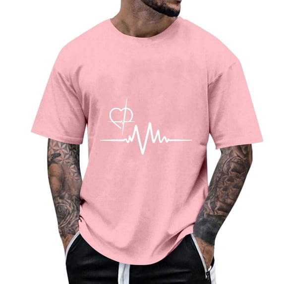 Gamivast Graphic T Shirts for Men Regular Fit Breathable Stretch Crew Neck T-Shirts Short Sleeve Funny Tshirts Heartbeat Love Print Casual Holiday Tee