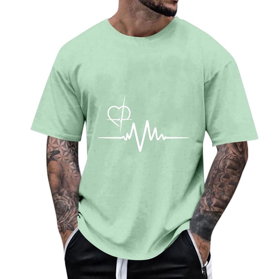 Gamivast Graphic T Shirts for Men Regular Fit Breathable Stretch Crew Neck T-Shirts Short Sleeve Funny Tshirts Heartbeat Love Print Casual Holiday Tee