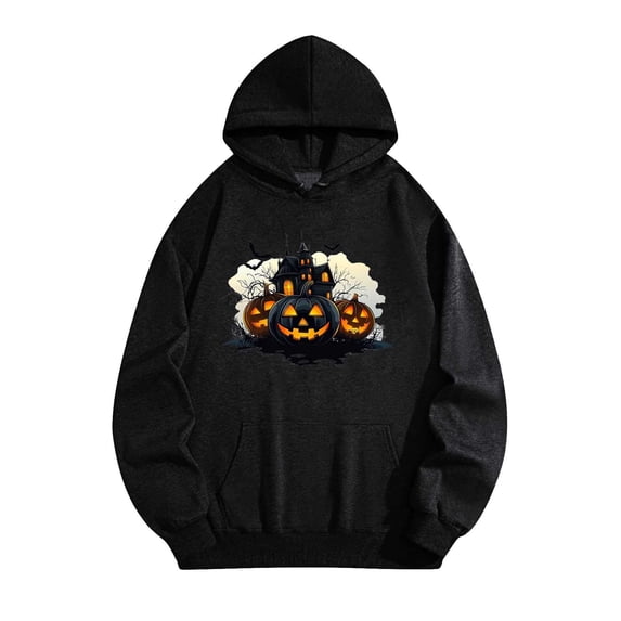 Gamivast Halloween Graphic Hoodies for Women Spooky and Jack-O'-Lantern Print Long Sleeve Pullover Sweatshirts Casual Fall Tops Novelty Apparel Black XL