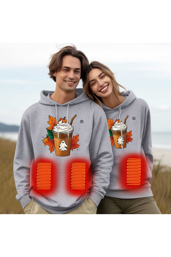 Halloween Heated Pullover for Men and Women Pumpkin Hooded Sweatshirt with Multiple Heating Zones and 3-levels Pocket Hoodie Washable USB Charging Jackets no Power Bank