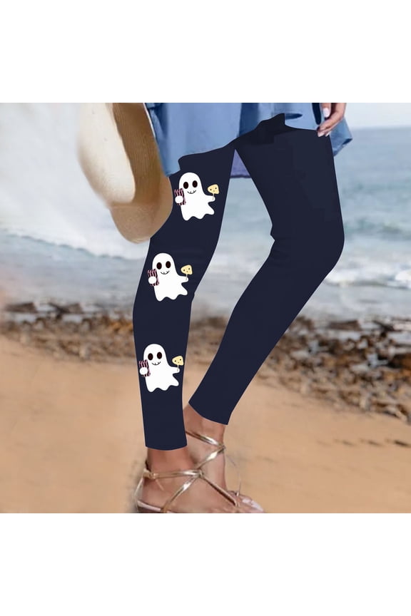 Halloween Pants for Women Ghost Printed Leggings Lounge Fitted High Waisted Trousers Lightweight Breathable Straight Leg Sweatpants Fall Fashion Pant
