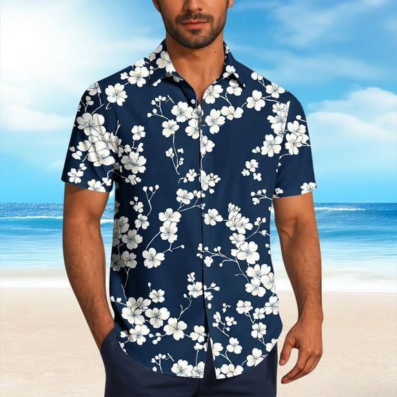 Gamivast Hawaiian Shirt for Men Fashion Print Short Sleeve Tops Summer Button Down Shirts Beach Vacation Summer Shirt Blue S Mens Previous