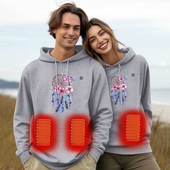 Gamivast Heated Hoodie for Men and Women Printed Multiple Heating Zones and 3-levels Hooded Pullover with Pocket USB Rechargeable Washable Long Sleeve Sweatshirts no Power Bank