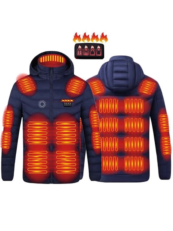 Heated Jacket Men with Hood Warm Quilted Coats with 21 Heating Zones and 3-levels Zip Up Stand Collar Pockets Jacket with 4 Control Washable USB Charging Clothes no Power Bank