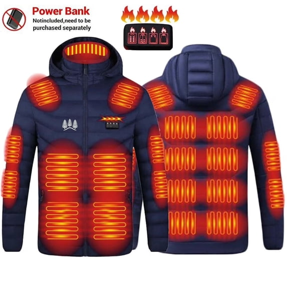 Gamivast Heated Puffer Jacket Men Hooded Zip Up Quilted Coats with 21 Heating Zones and 3-levels Thermal 4 Control Jacket with Pockets Stand Collar Washable USB Charging no Power Bank
