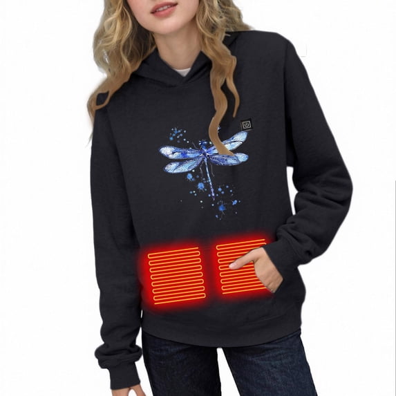 Gamivast Heated Sweatshirts for Kids Size 4-14 Lightweight Long Sleeve Hoodies Multiple Heating Zones and 3-Levels Washable Loose Fitted USB Rechargeable Pullover Pocket for Boys Girls no Power Bank