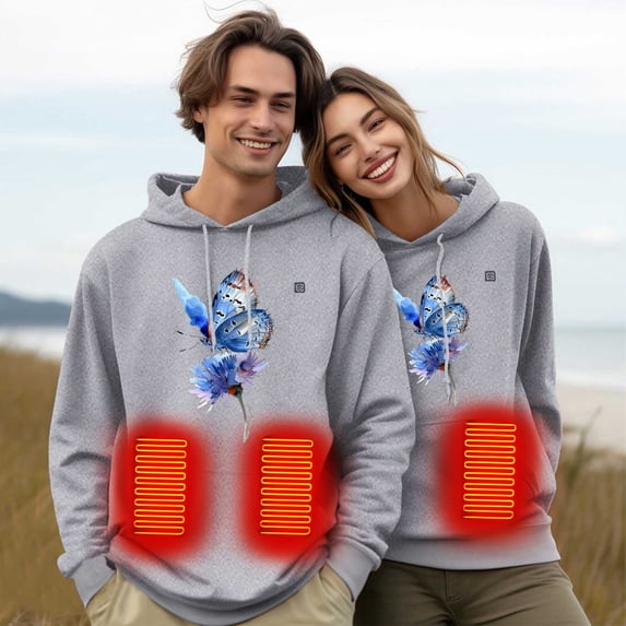 Gamivast Heated Sweatshirts for Men and Women Hooded 5 Heating Areas and 3-levels Pullover with Pocket Butterflies Printed Washable Hoodies Hiking Outerwear no Power Bank