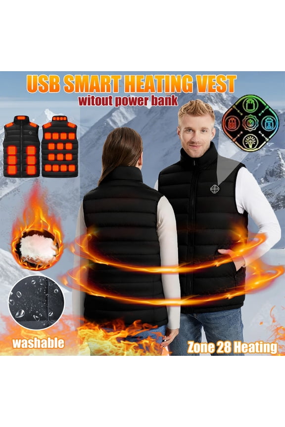 Heated Vest for Women And Men Qulited Theraml Stand Collar Sleeveless Padded Jackets Multiple Heating Zones And 3 Leveles Loose Hiking 2 Control Washable Usb Coats Pockets no Power Bank