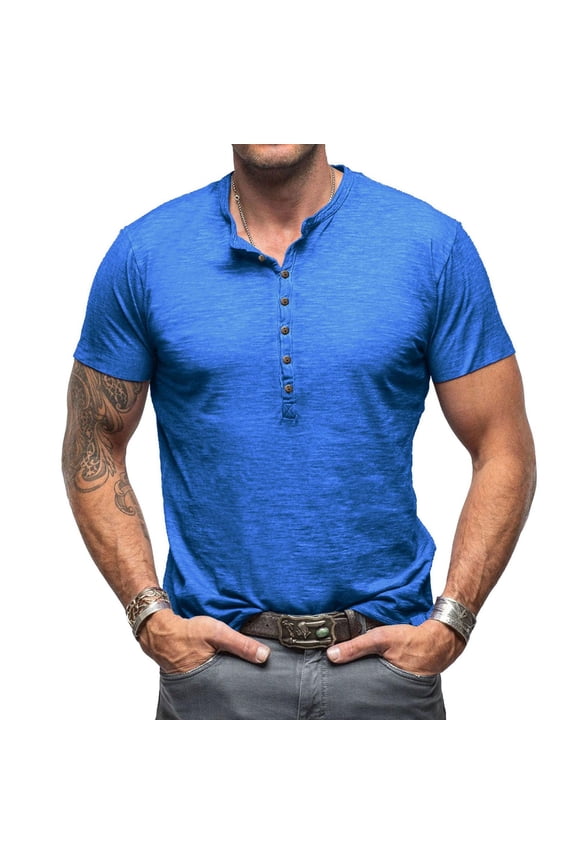 Henley Shirts for Men Short Sleeve Slub Texture Button Placket Tee Shirts Slim Fit Plain Summer Casual Shirts Breathable Daily Beach Holiday