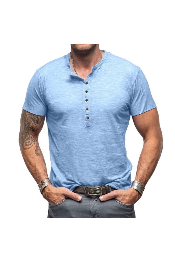 Henley Shirts for Men Short Sleeve Slub Texture Button Placket Tee Shirts Slim Fit Plain Summer Casual Shirts Breathable Daily Beach Holiday