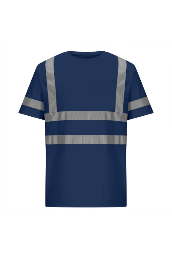 High Visibility T-Shirt for Men Short Sleeve Safety Workwear Tee with Reflective Strips Breathable Fabric for Construction And Outdoor Safety Navy M