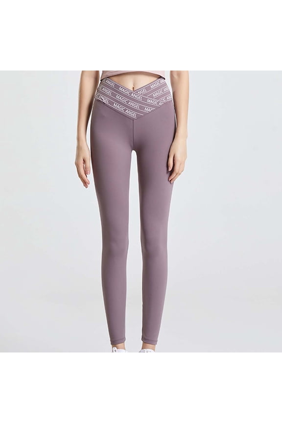 High Waisted Leggings for Women Letter Stretchy Tummy Control Yoga Pants Running Soft Seamless Casual Daily Workout Pants
