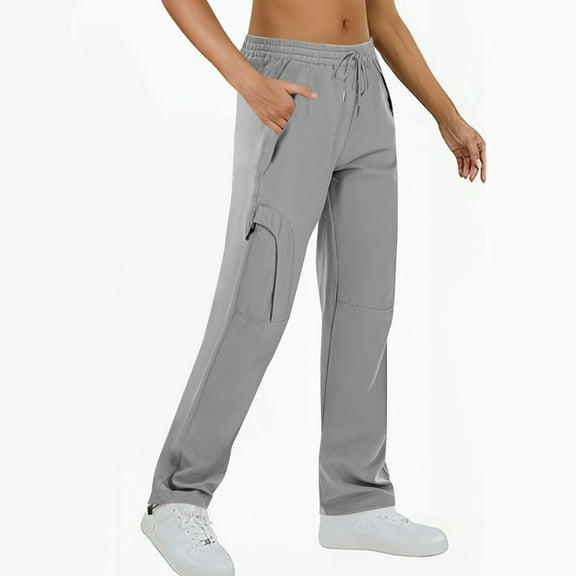 Gamivast Hiking Cargo Pants for Women Athletic Waterproof Solid Sweatpants with Pockets Casual Drawstring Elastic Waist Activewear Trousers Comfortable Wide Leg Pant with Adjustable Hem