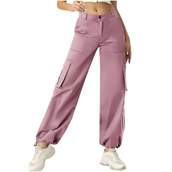 Gamivast Hiking Cargo Sweatpants for Women Casual Lightweight High Waist Pants with Pockets Straight Leg Cuffed Jogger Outdoor Athletic Solid Color Sweatpants