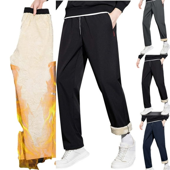 Gamivast Hiking Pants Men Warm Fleece Lined Pants with Zipper Pockets Loose Drawstring Elastic Waist Activewear Sweatpants Winter Outdoor Straight Leg Trousers