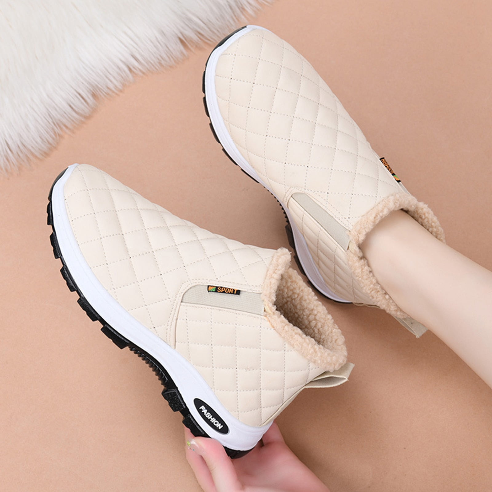 Gamivast Hiking Shoes for Women Lightweight Slip-on Fleece Lined Winter Boots Casual Warm Arch Support Cozy Leather Shoes with Non-Slip Walking Outdoor Indoor