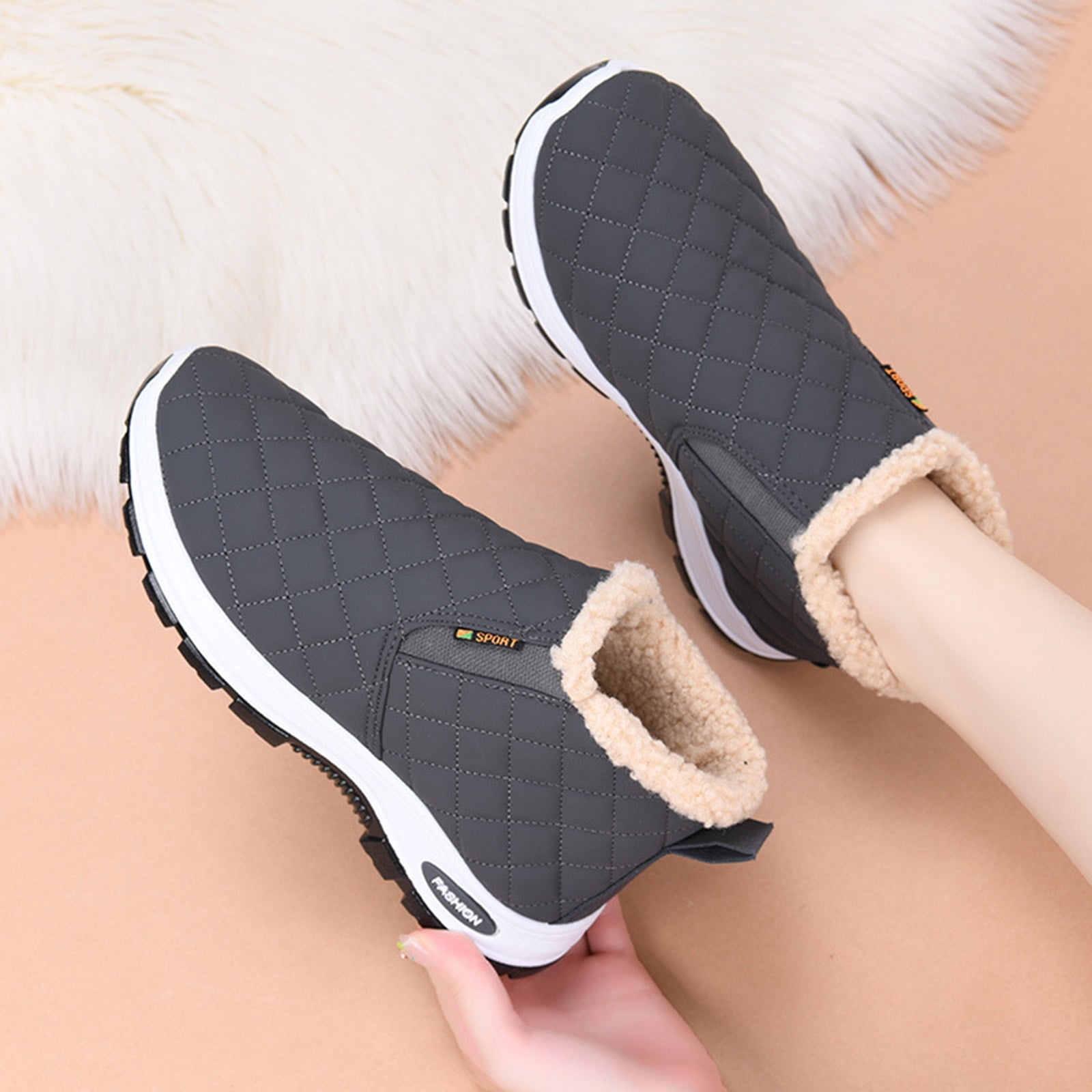 Gamivast Hiking Shoes for Women Lightweight Slip-on Fleece Lined Winter Boots Casual Warm Arch Support Cozy Leather Shoes with Non-Slip Walking Outdoor Indoor