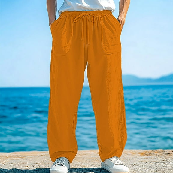 Gamivast Wide Leg Beach Pants for Men Comfy Drawstring Trousers with Pockets Loose Fitting Classic Solid Pant Breathable Elastic Waist Activewear Sweatpants