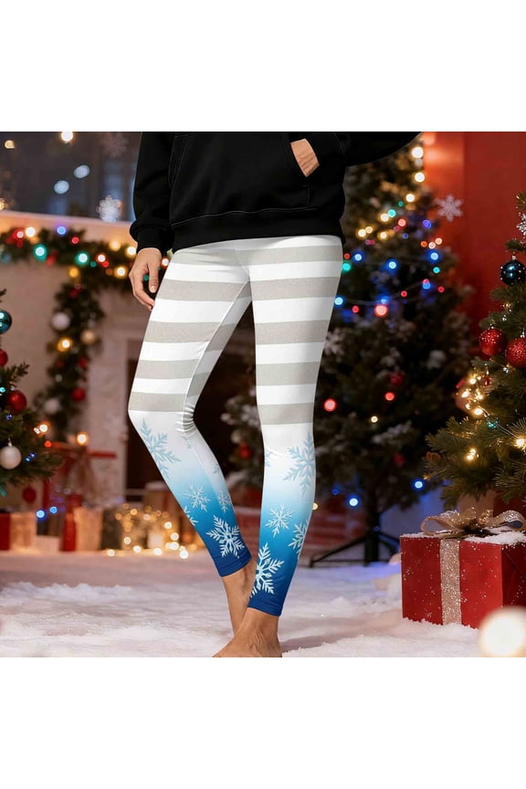 Holiday Christmas Leggings for Women Stretchy Ankle Length Pull on Snowflake Leggings Workout High Waited Running Yoga Pants Funny Christmas Clothing