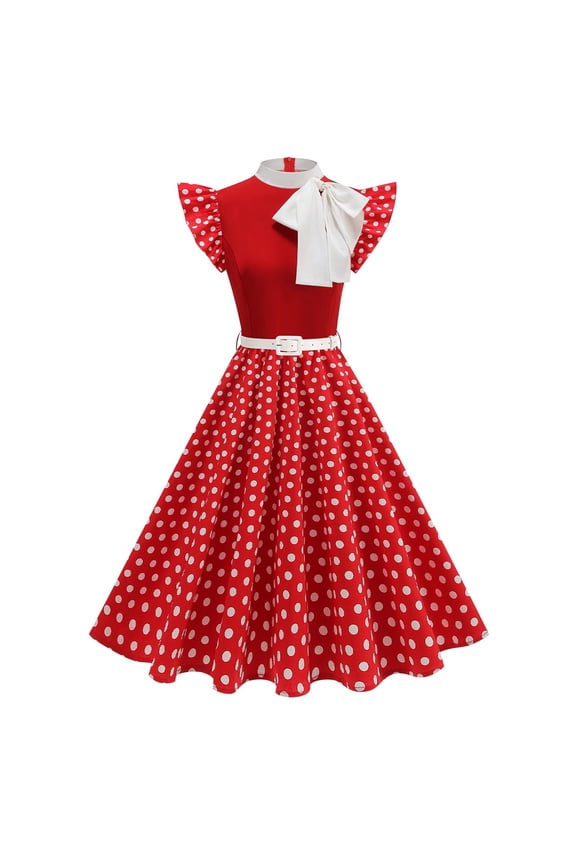 Holiday Dresses for Women Midi 1950S Vintage Polka Dot Cocktail Swing Dress 50S Short Sleeve Audrey Prom Dress A Line Tea Party Dress