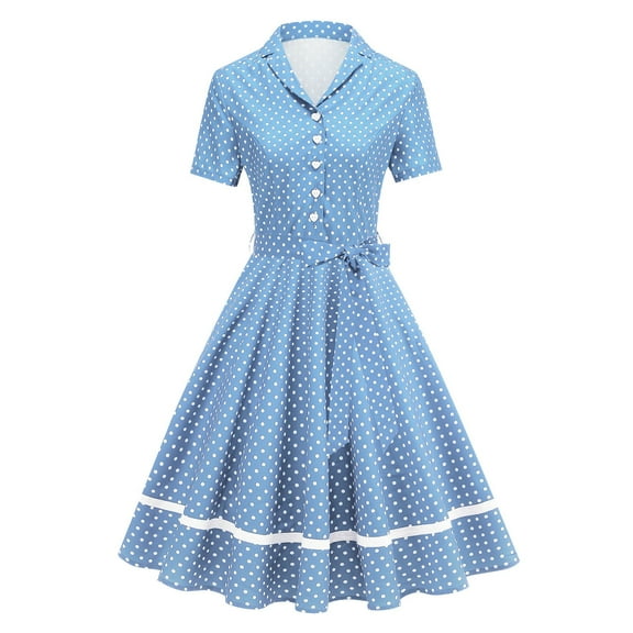 Gamivast Holiday Dresses for Women Midi Dot V Neck Button Wedding Guest Dress 1950S Vintage Dress Retro Cocktail Dresses for Evening Prom Party