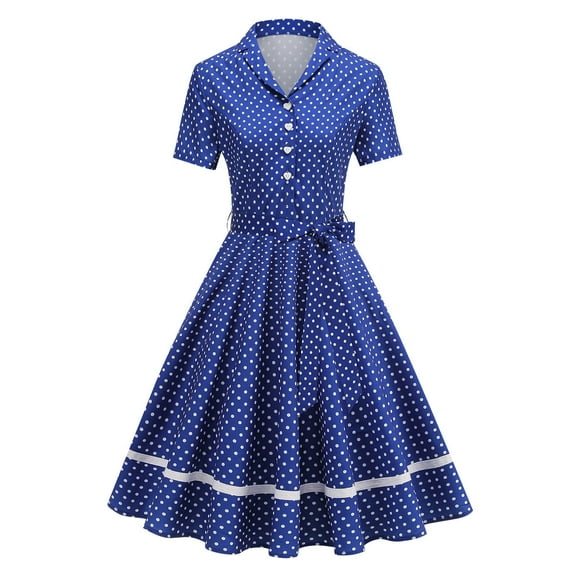 Gamivast Holiday Dresses for Women Midi Dot V Neck Button Wedding Guest Dress 1950S Vintage Dress Retro Cocktail Dresses for Evening Prom Party