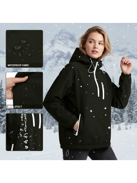 Hooded Jackets for Women Half Zip Pullover Jacket with Zipper Pocket Adjustable Hood and Hem for Hiking Travel Running and Outdoor Wear Black S