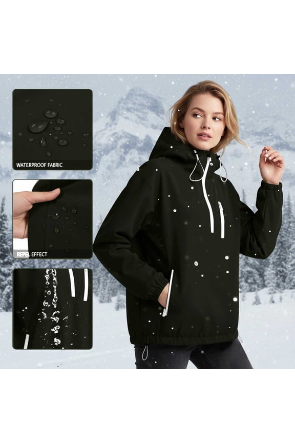 Hooded Jackets for Women Half Zip Pullover Jacket with Zipper Pocket Adjustable Hood and Hem for Hiking Travel Running and Outdoor Wear Black S