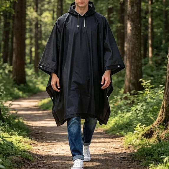 Gamivast Hooded Rain Poncho Men Waterproof Lightweight Reusable Raincoat With Drawstring Hood Snap Sides Portable Outdoor Rain Gear for Camping Hiking Travel Festival
