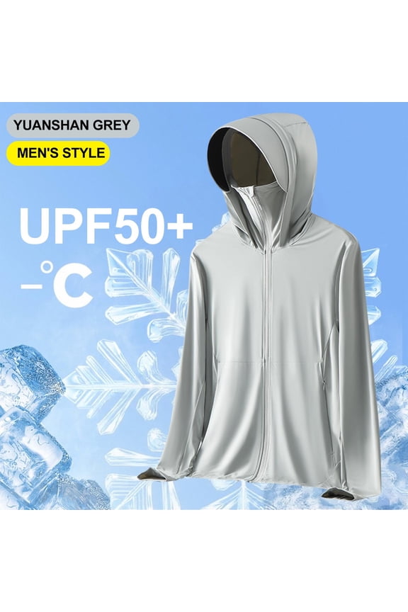 Hooded Sun Shirts for Men Zip up Face Cover Sun Protection Hoodie Soft Cooling Jacket Neck Gaiter Long Sleeve Outdoor Fishing Cycling Outfits