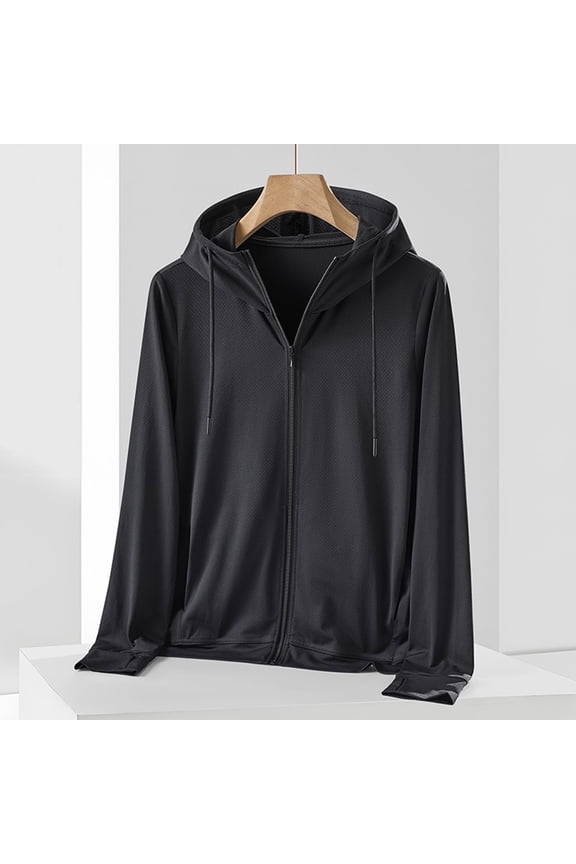 Hooded Sun Shirts for Men Zip up Mesh Cooling Hoodie Thin Workout Jacket Moisture Wicking Breathable Gym Running Training Athletic Outfits