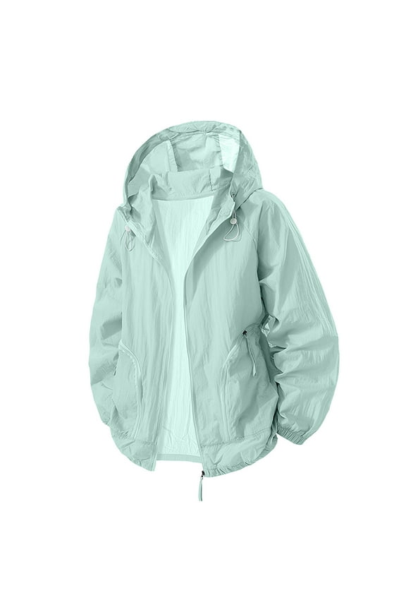 Hooded Sun Shirts for Men Zip up Textured Cooling Jacket Crinkled Lightweight Jacket Loose Breathable Outdoor Hiking Travel Casual Coat