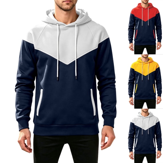 Gamivast Hoodie Sweatshirts for Men Color Block Long Sleeve Pullover with Pockets Workout Running Outdoor Sports White L