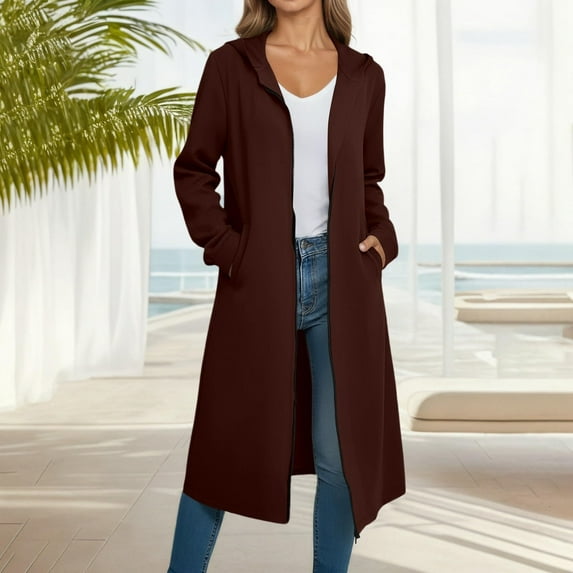 Gamivast Hoodies for Women Zip up Long Oversized Long Sleeve Tunic Sweatshirts with Pockets Fall Trendy Solid Color Winter Jackets Casual Travel Outfits for Women
