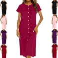thumbnail image 1 of Gamivast House Dress for Women Short Sleeve Round Neck Button Down Sleep Dress Satin Silk Feel Loose Lounge Dress Soft Nightgown Pajamas Homewear Daily, 1 of 8