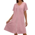 thumbnail image 1 of Gamivast House Dresses for Women Short Sleeve V Neck Loose Fit Midi Loungewear Dress Solid Pattern Zip Up Comfy Soft Casual Daily Home Wear Spring Summer, 1 of 6