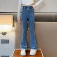 thumbnail image 1 of Gamivast Jean for Girls Flared Relaxed Fitted Straight Leg Tassels Trim Pants with Pockets Stylish Elastic Waist Trendy Denim Pants Y2K Pull on Stretch Jeans for 3-14 Years Old, 1 of 6